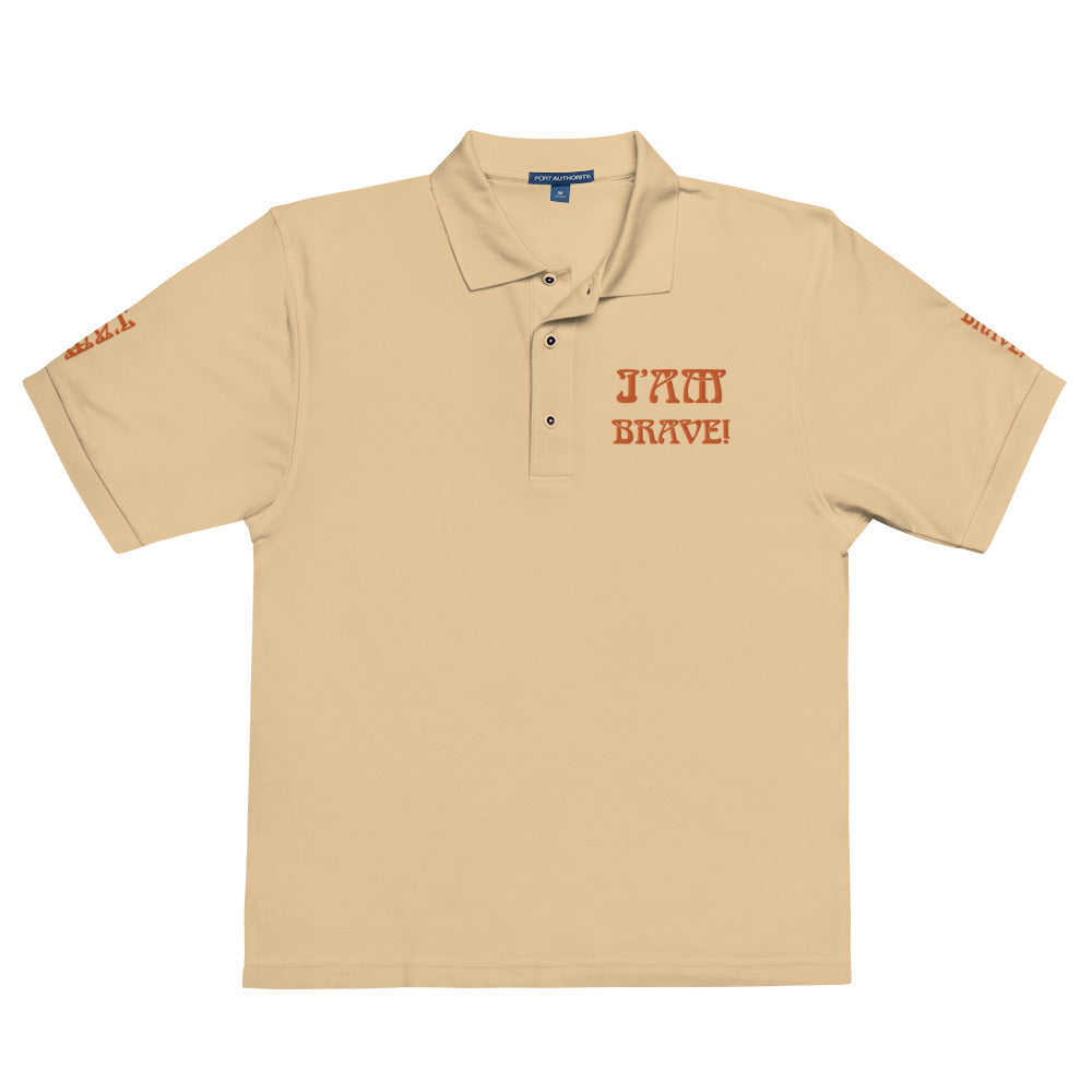 “I’AM BRAVE!” Men's Premium Polo Shirt W/Orange Font