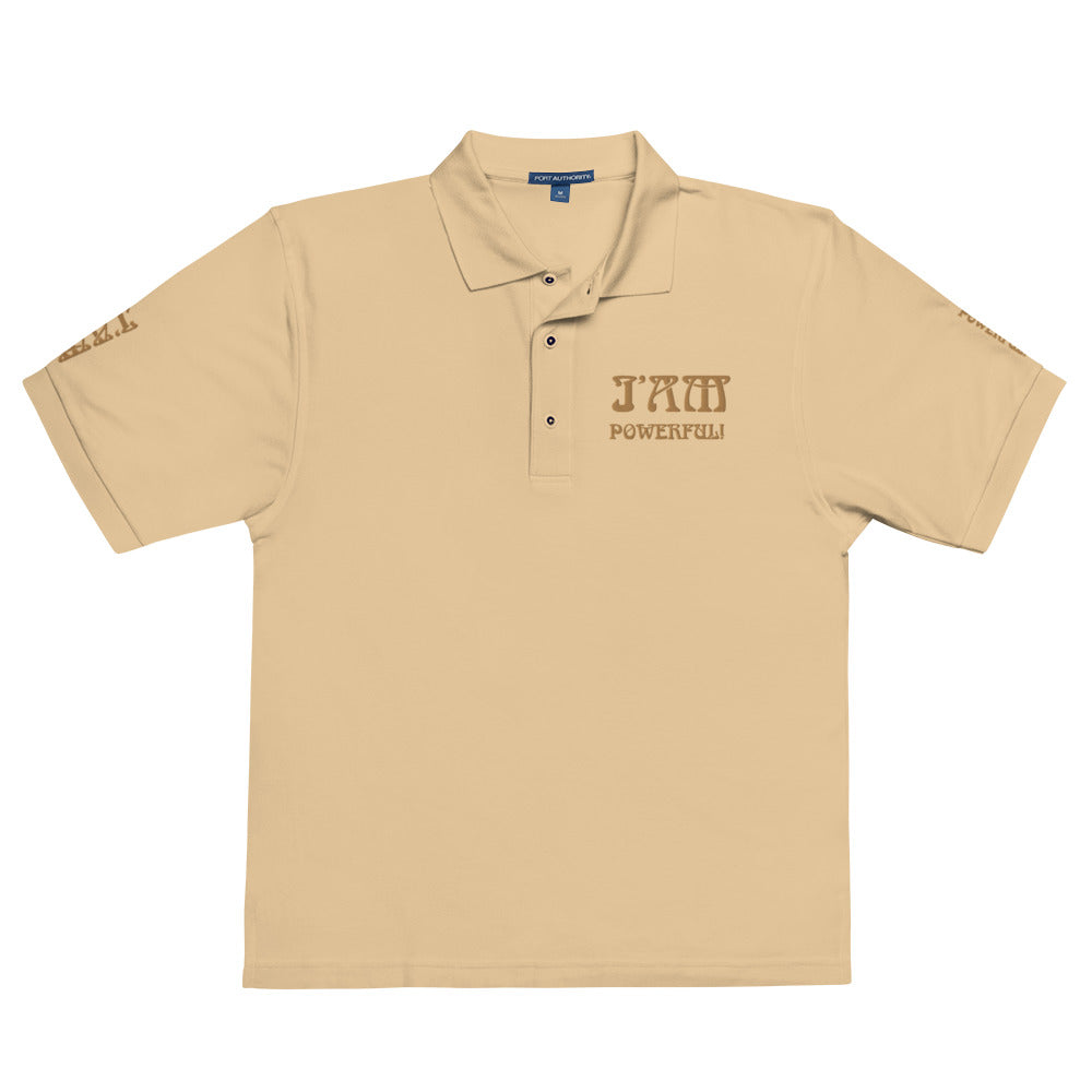 “I’AM POWERFUL!”Men's Premium Polo Shirt W/Bronze Font