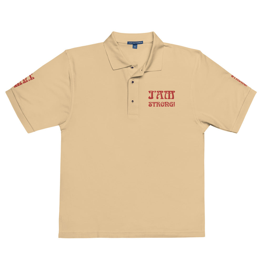 “I’AM STRONG!” Men's Premium Polo Shirt W/Red Font