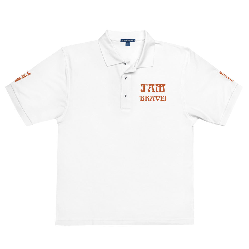 “I’AM BRAVE!” Men's Premium Polo Shirt W/Orange Font