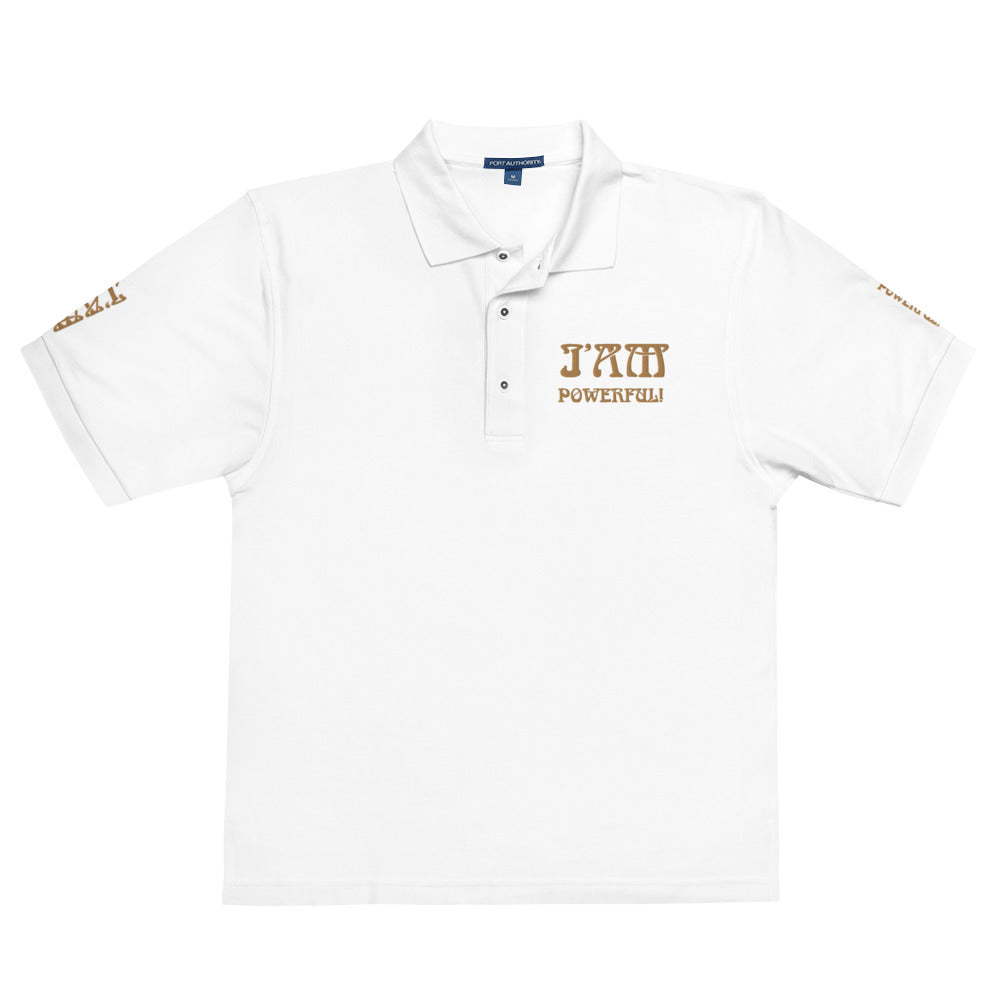 “I’AM POWERFUL!”Men's Premium Polo Shirt W/Bronze Font