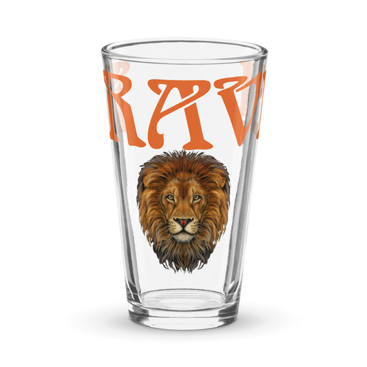 “BRAVE!”Shaker Pint Glass W/Orange Font