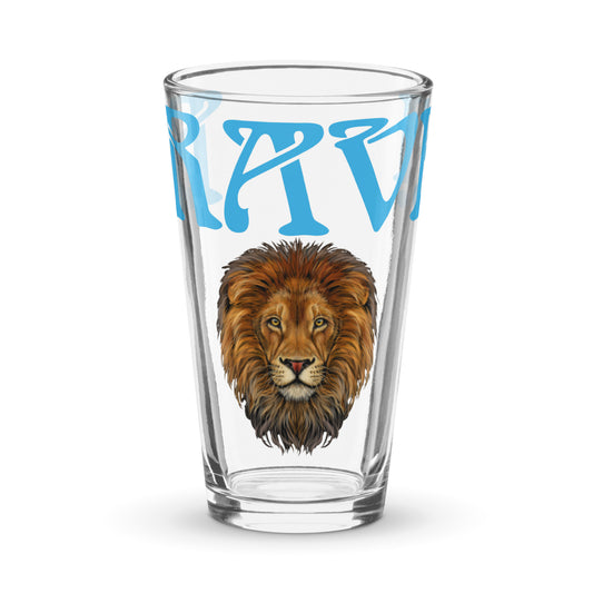 “BRAVE!”Shaker Pint Glass W/SkyBlue Font