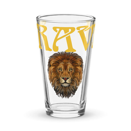 “BRAVE!”Shaker Pint Glass W/Yellow Font