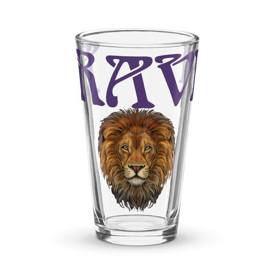 “BRAVE!”Shaker Pint Glass W/Purple Font