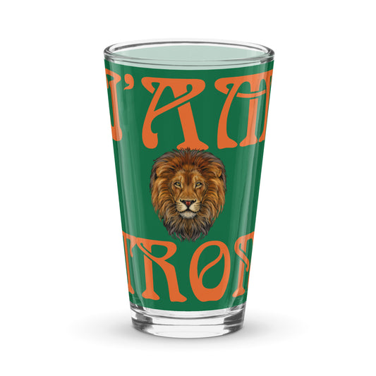 “I’AM STRONG”Green Shaker Pint Glass W/Orange Font