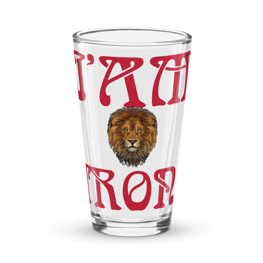 “I’AM STRONG”White Shaker Pint Glass W/Red Font