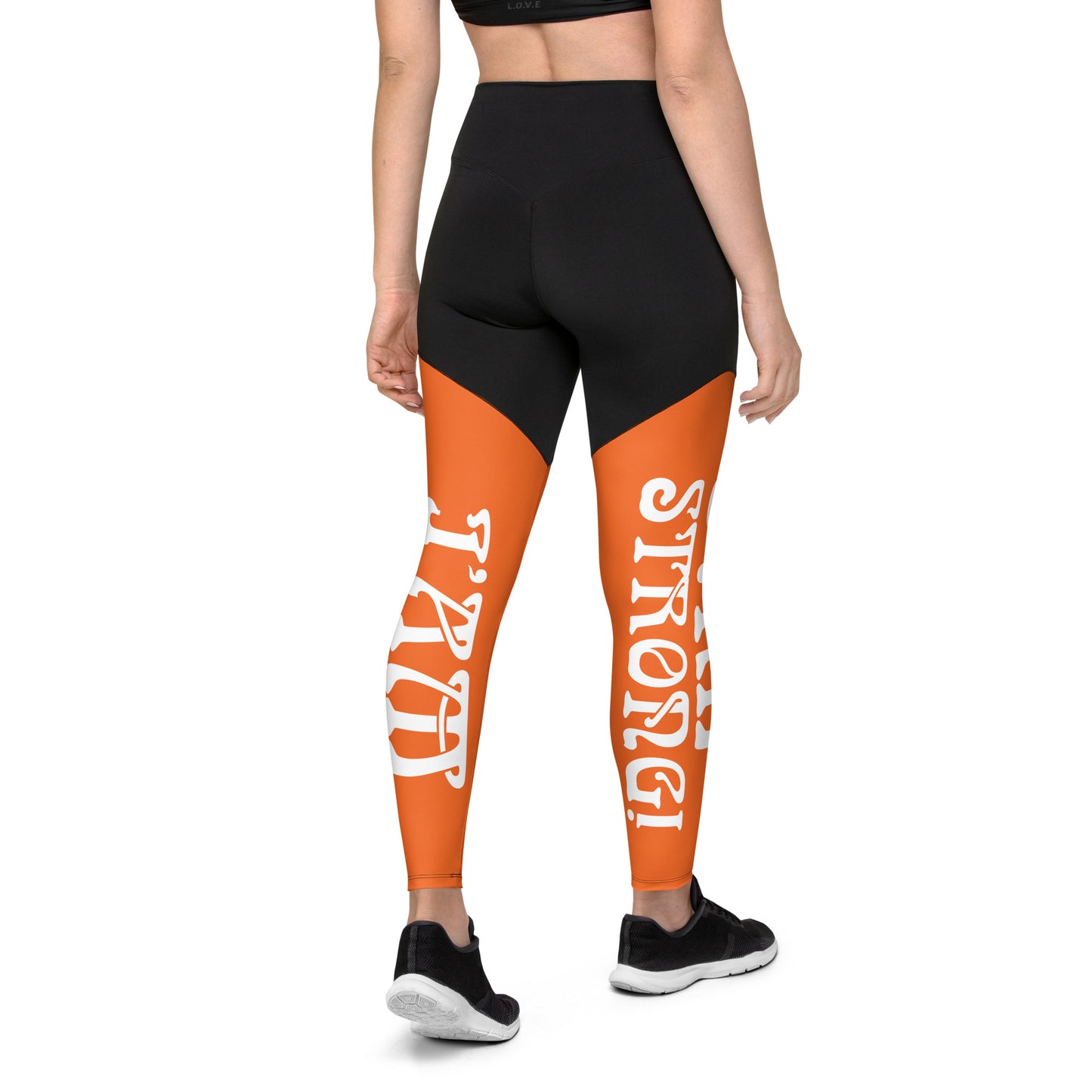 “I’AM STRONG!” Orange Sports Leggings W/White Font