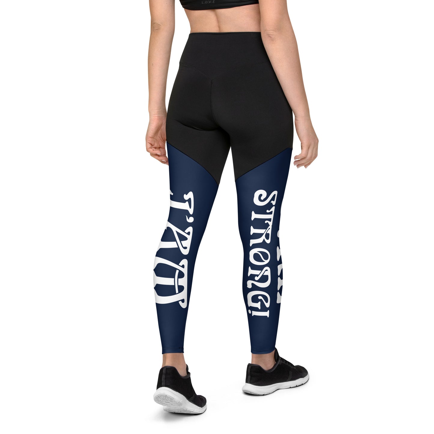 “I’AM STRONG!” Navy Sports Leggings W/White Font