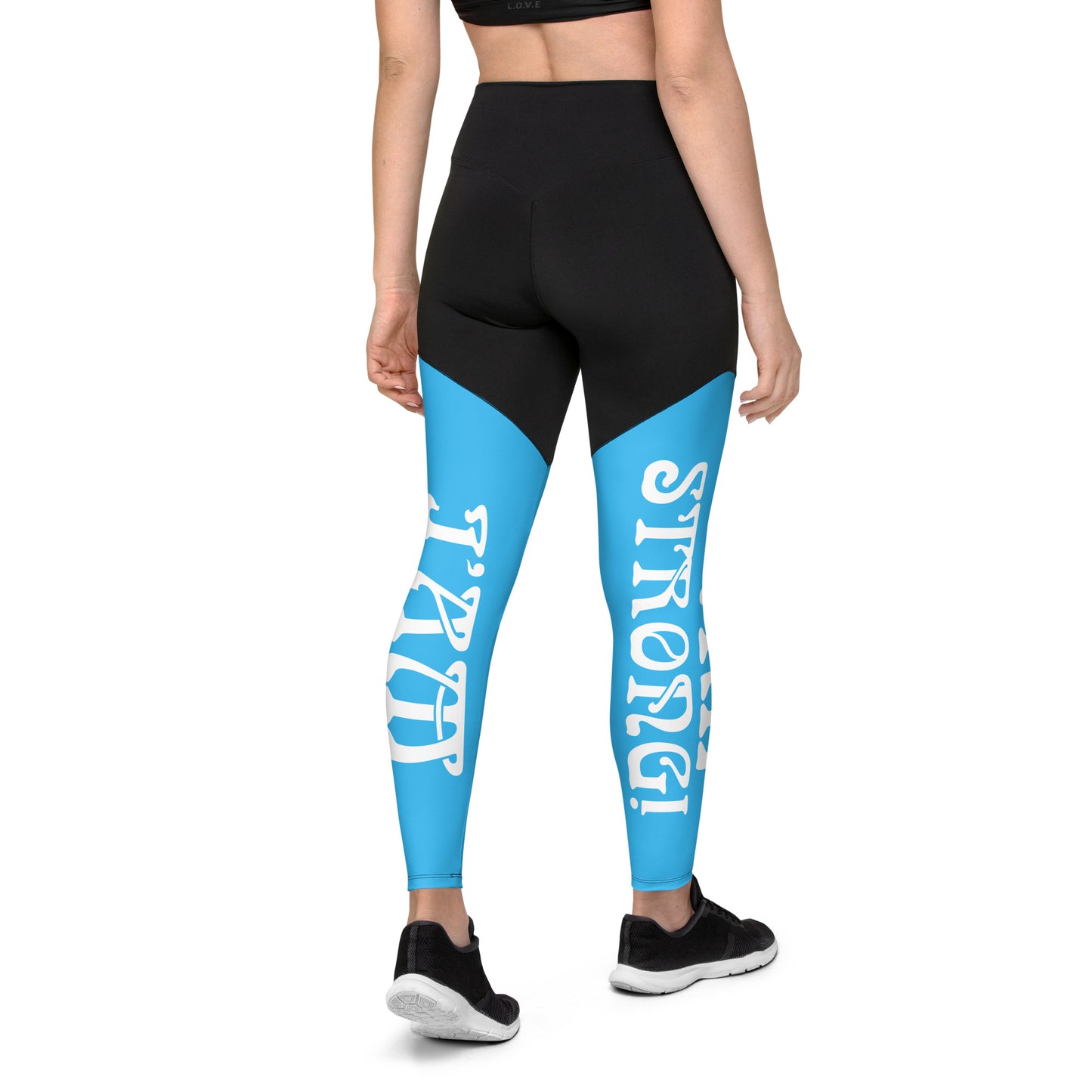 “I’AM STRONG!” SkyBlue Sports Leggings W/White Font