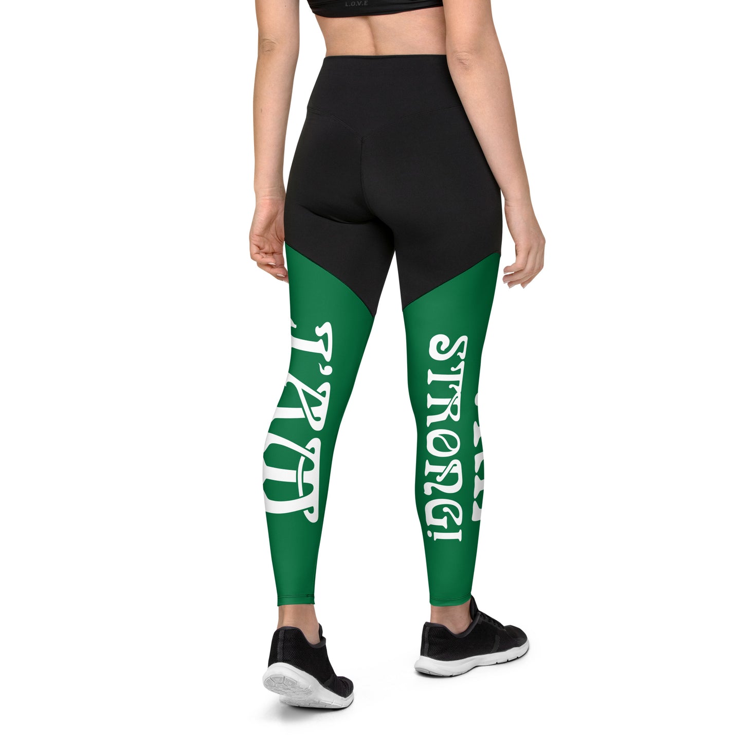 “I’AM STRONG!” Green Sports Leggings W/White Font