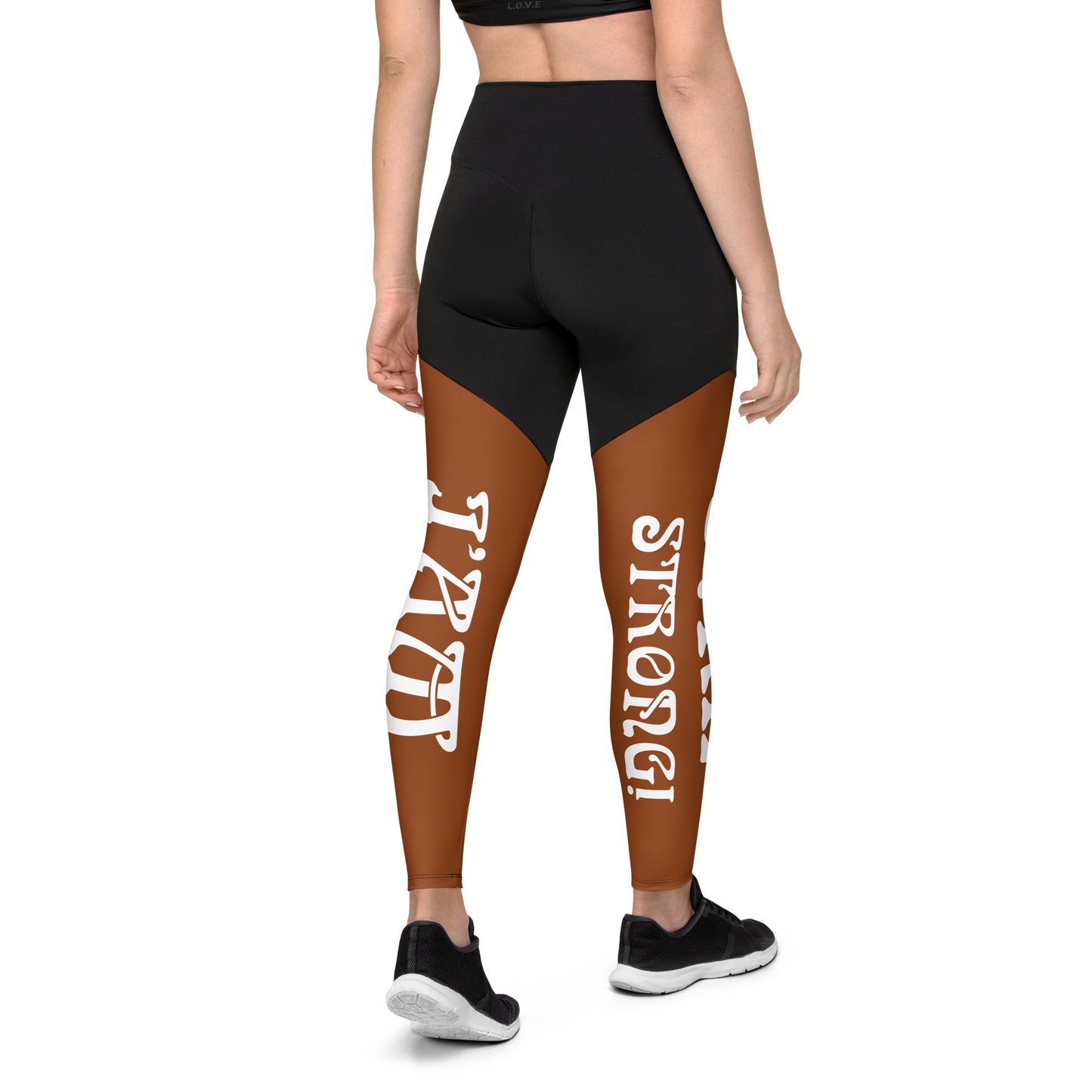 “I’AM STRONG!” Brown Sports Leggings W/White Font