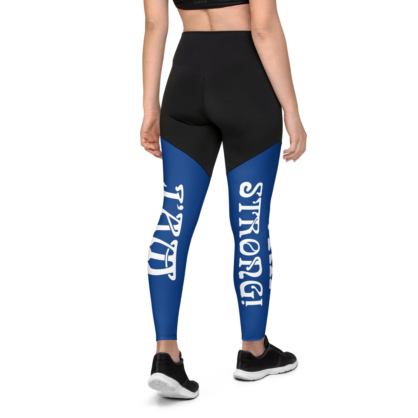 “I’AM STRONG!” Blue Sports Leggings W/White Font