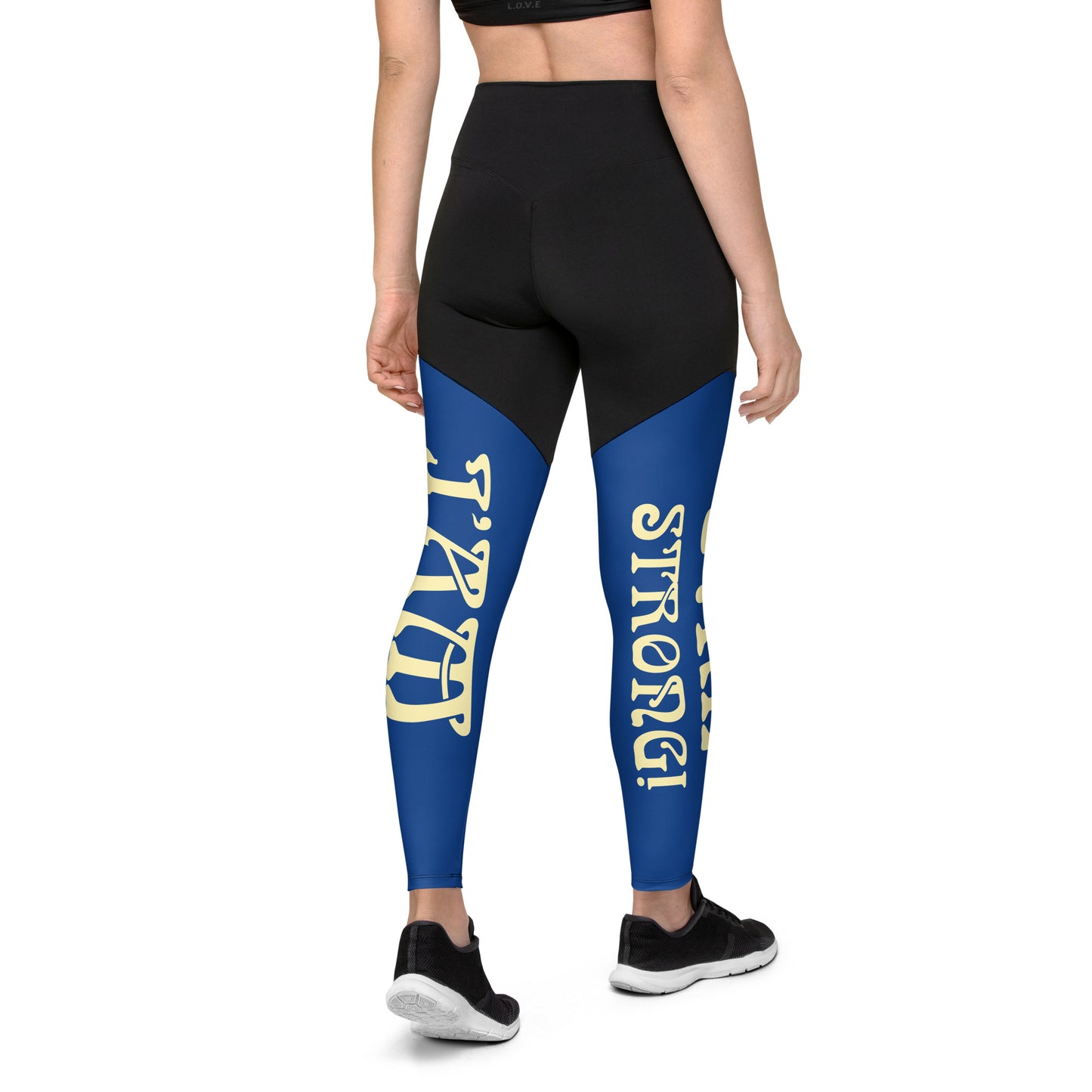 “I’AM STRONG!” Blue Sports Leggings W/Banana Font