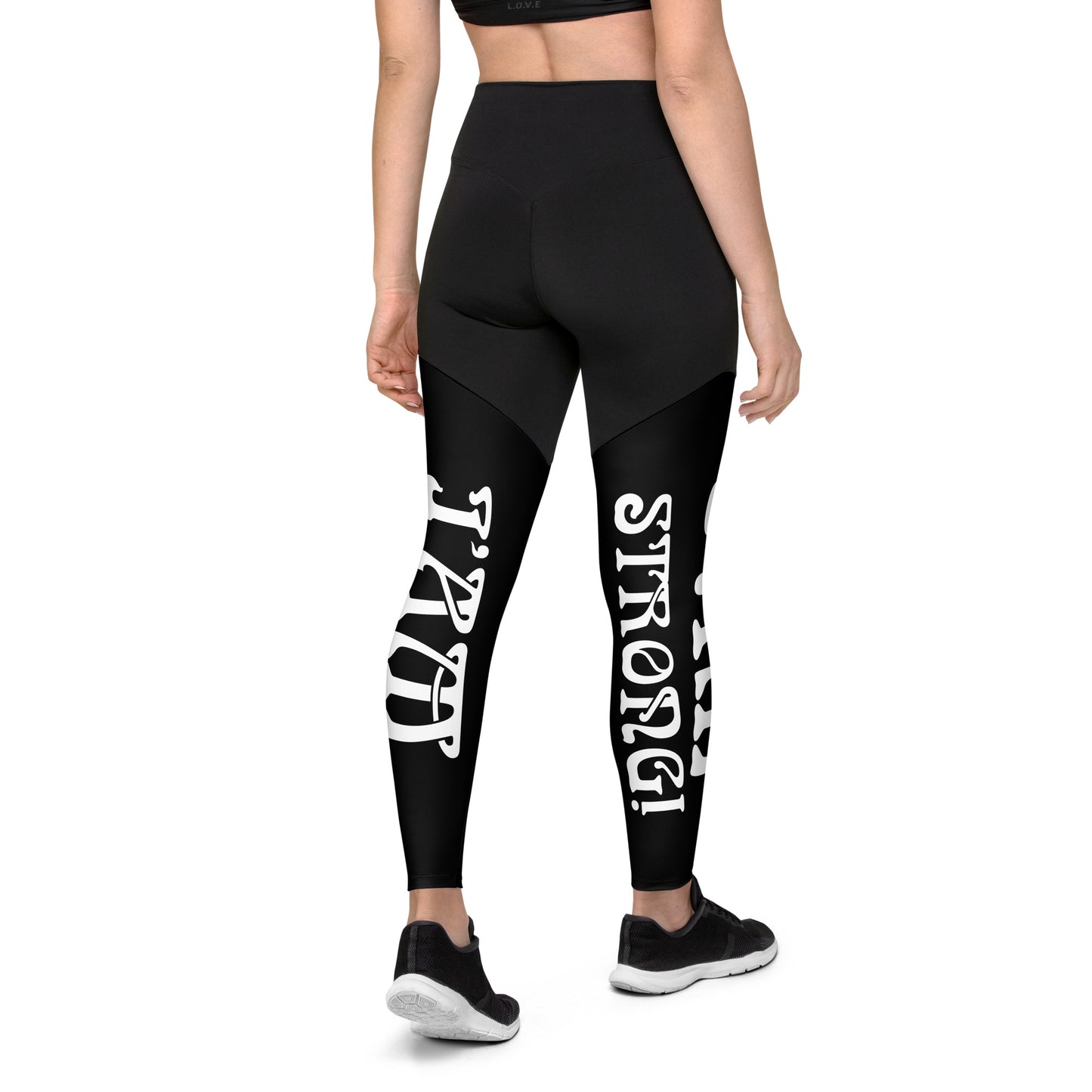 “I’AM STRONG!” Black Sports Leggings W/White Font