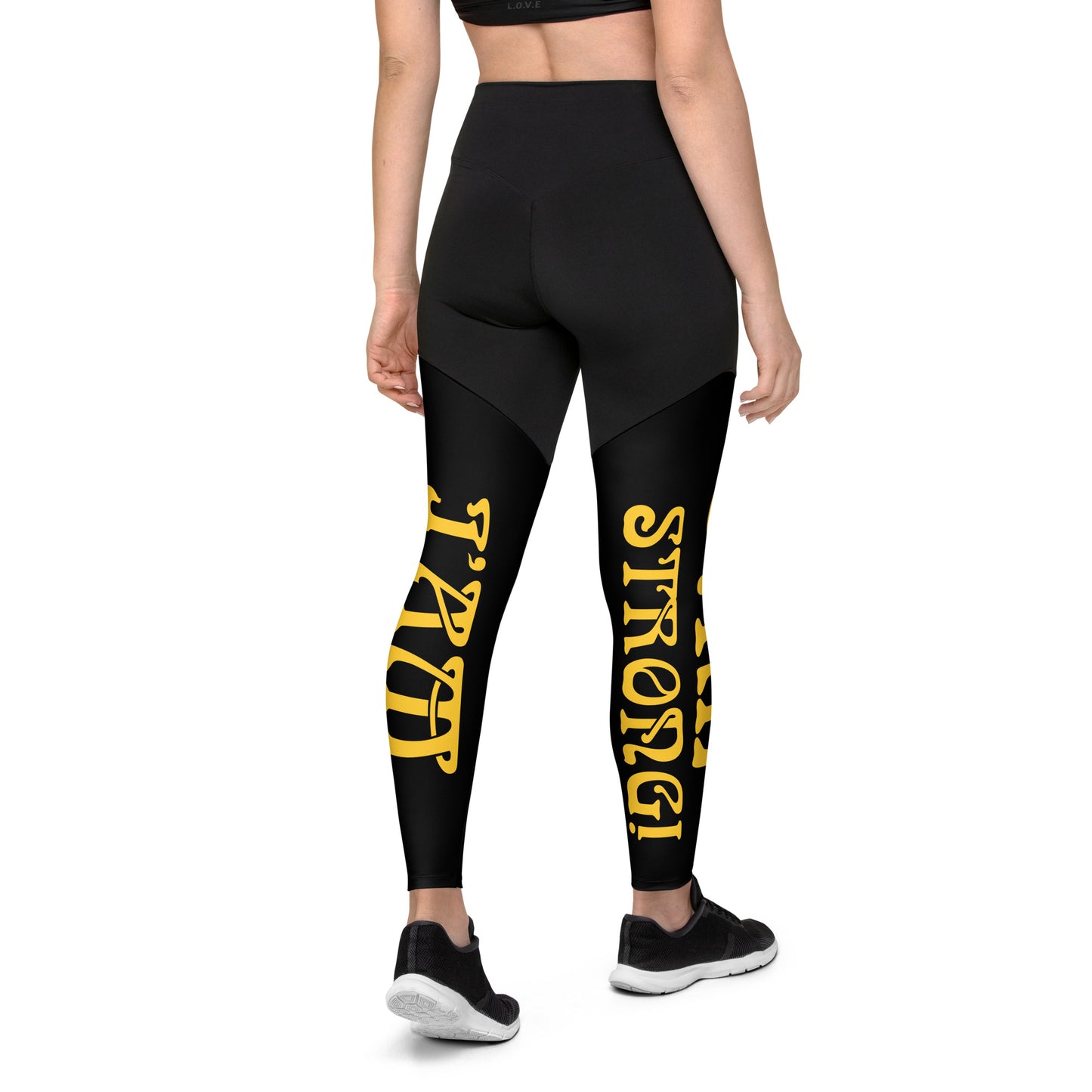 “I’AM STRONG!”Black Sports Leggings W/Yellow Font