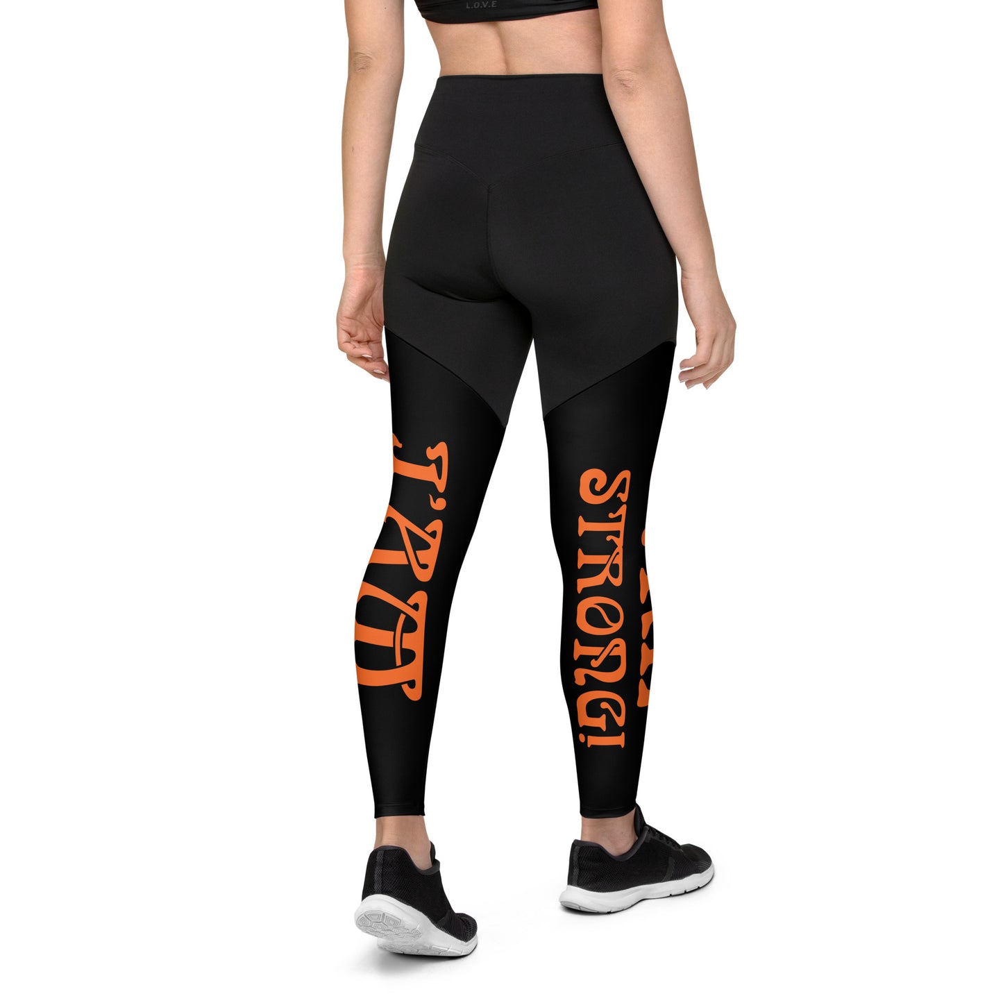 “I’AM STRONG!” Black Sports Leggings W/Orange Font