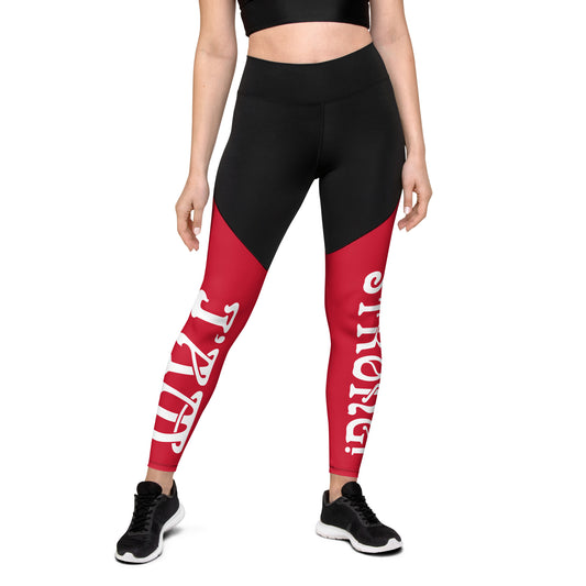 “I’AM STRONG!” Red Sports Leggings W/White Font