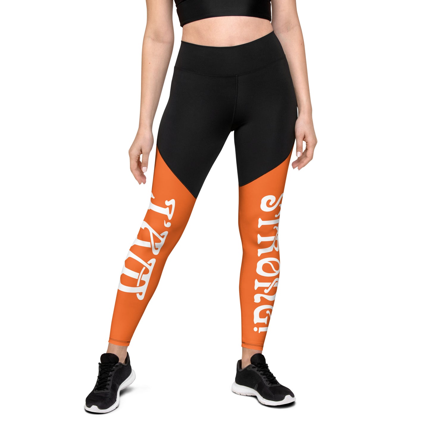 “I’AM STRONG!” Orange Sports Leggings W/White Font