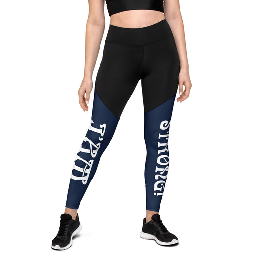 “I’AM STRONG!” Navy Sports Leggings W/White Font