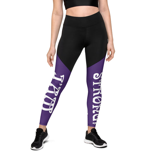 “I’AM STRONG!” Purple Sports Leggings W/White Font