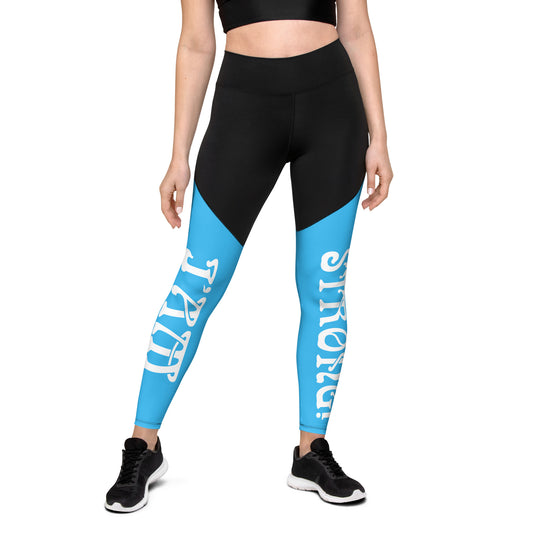 “I’AM STRONG!” SkyBlue Sports Leggings W/White Font