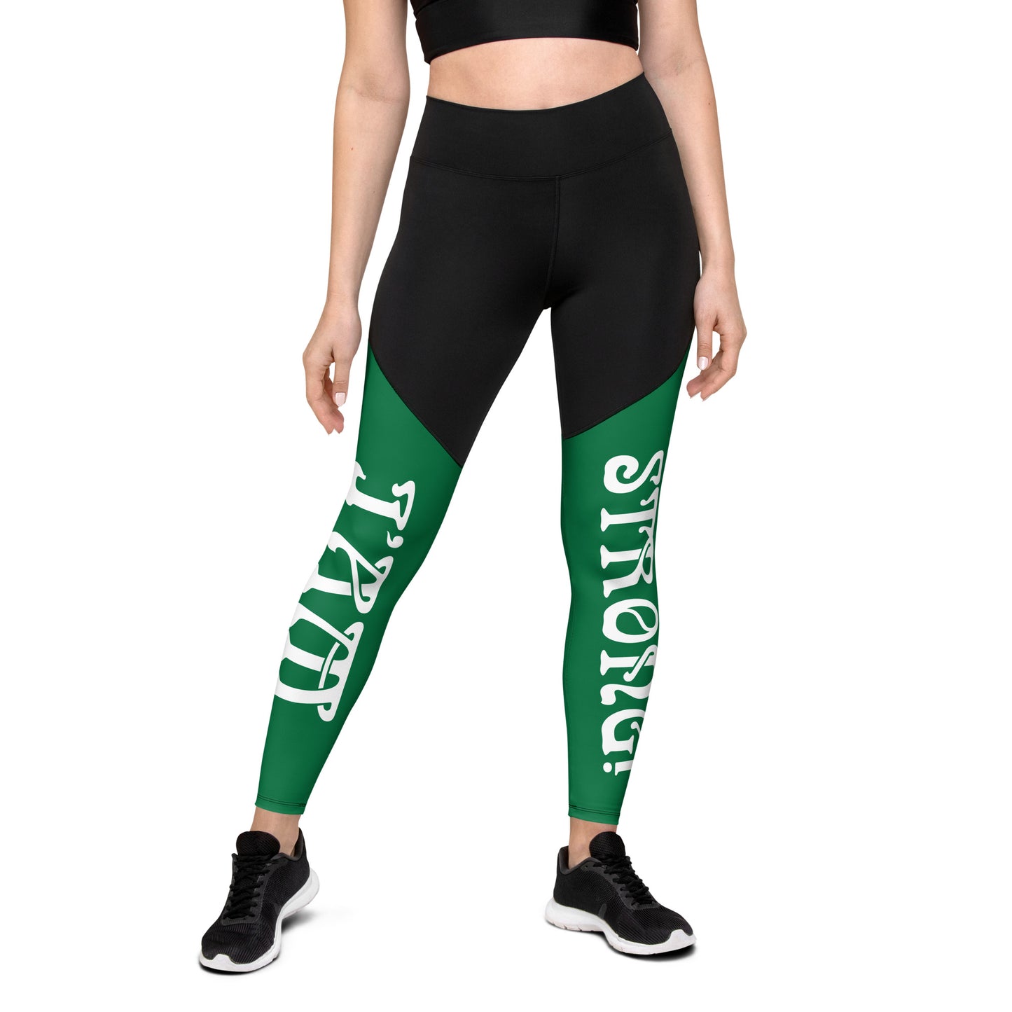 “I’AM STRONG!” Green Sports Leggings W/White Font