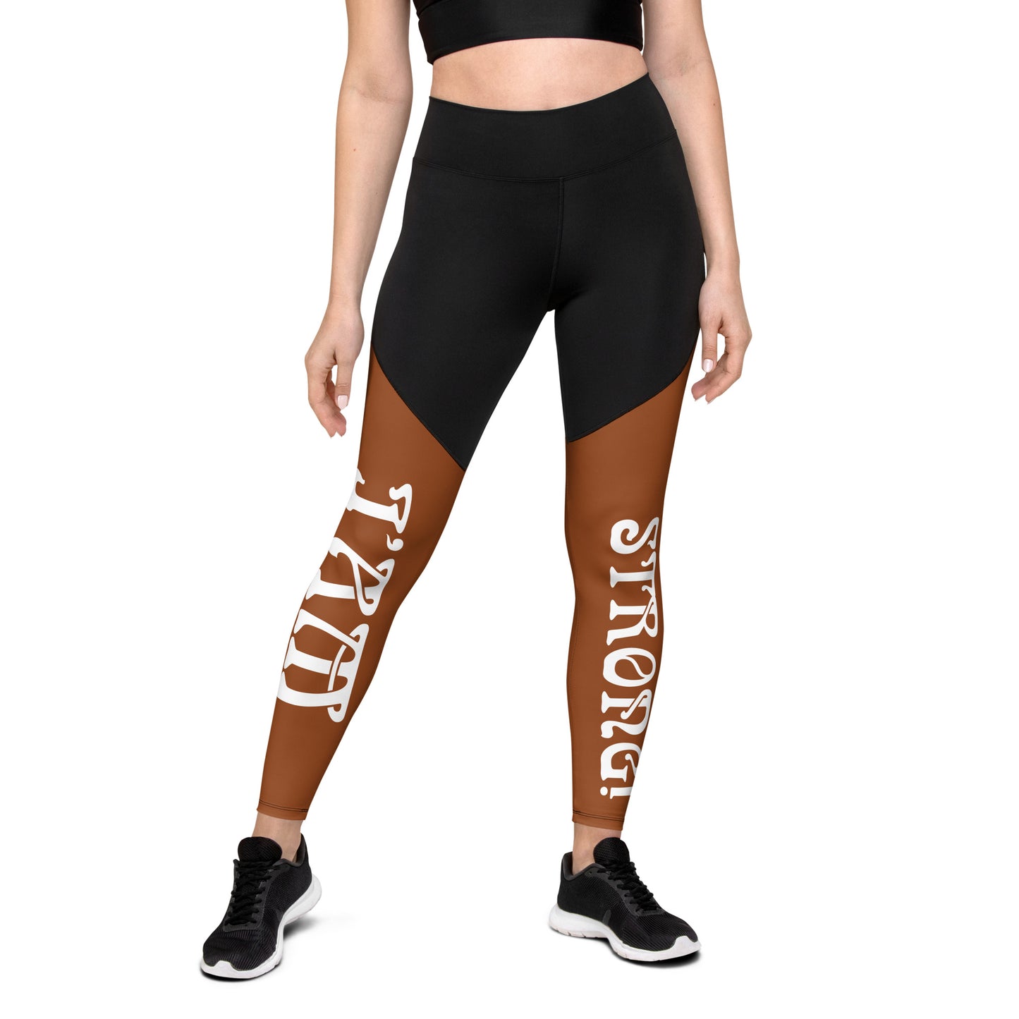 “I’AM STRONG!” Brown Sports Leggings W/White Font