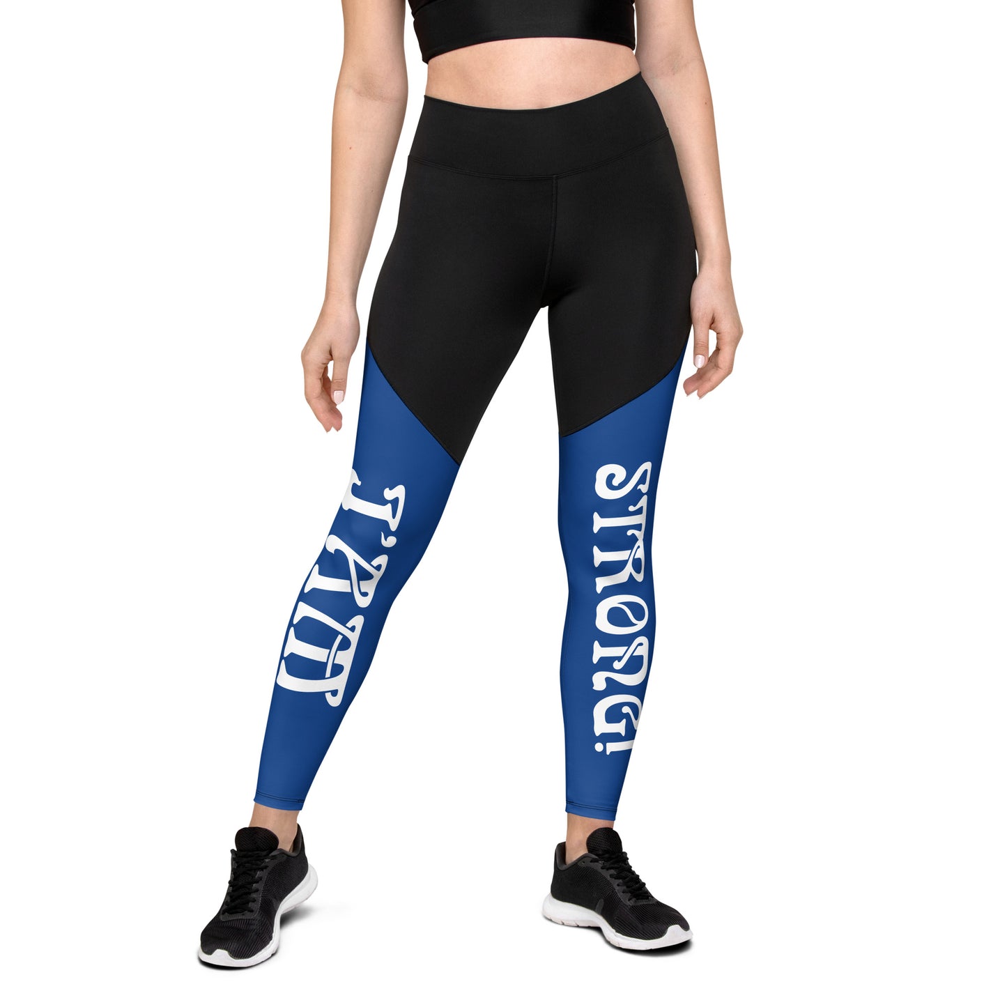 “I’AM STRONG!” Blue Sports Leggings W/White Font