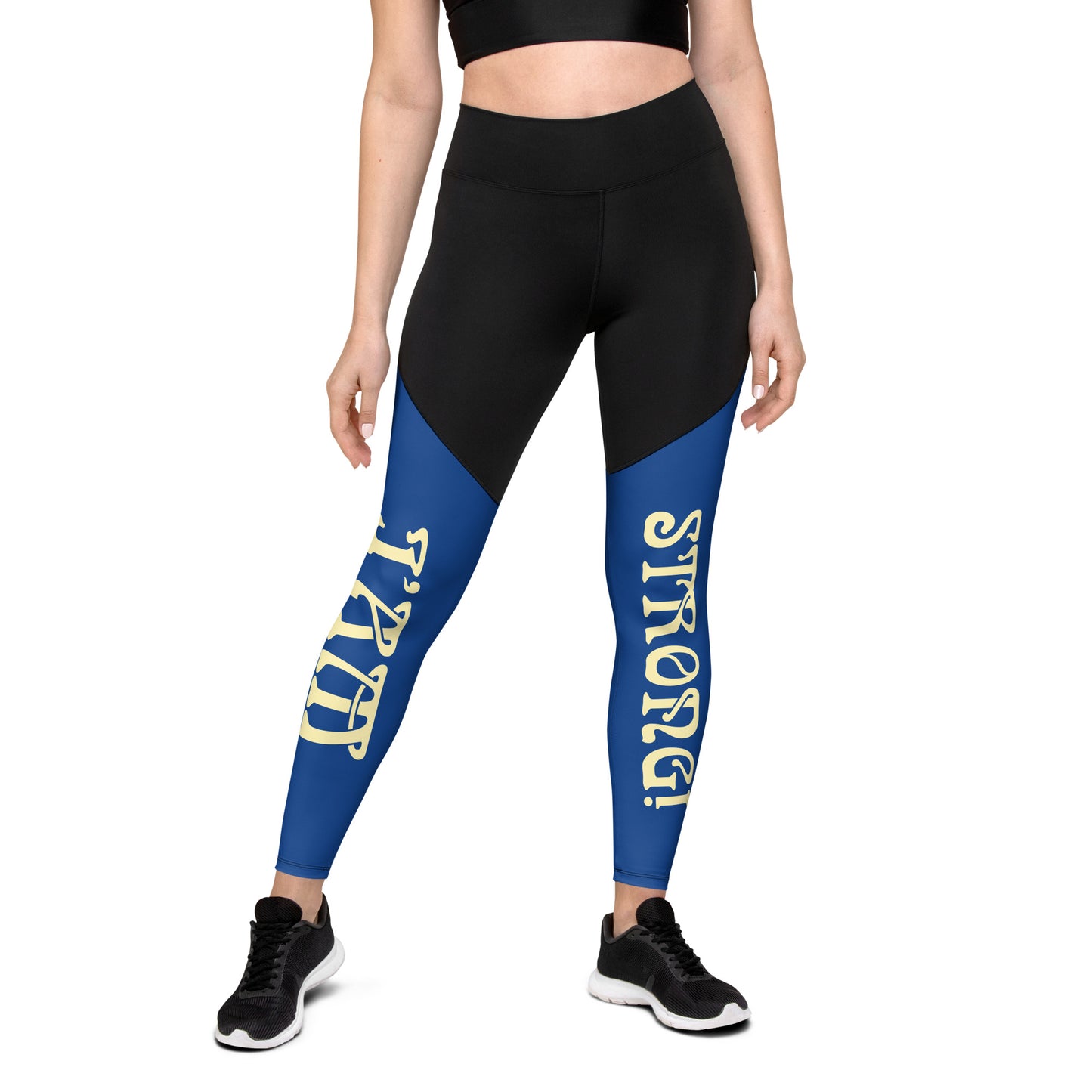 “I’AM STRONG!” Blue Sports Leggings W/Banana Font