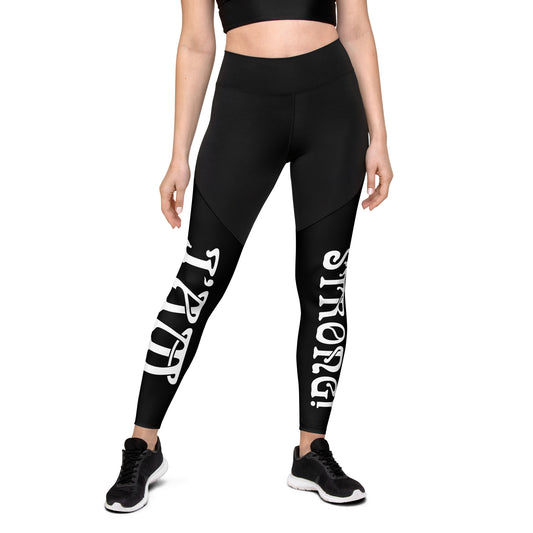 “I’AM STRONG!” Black Sports Leggings W/White Font