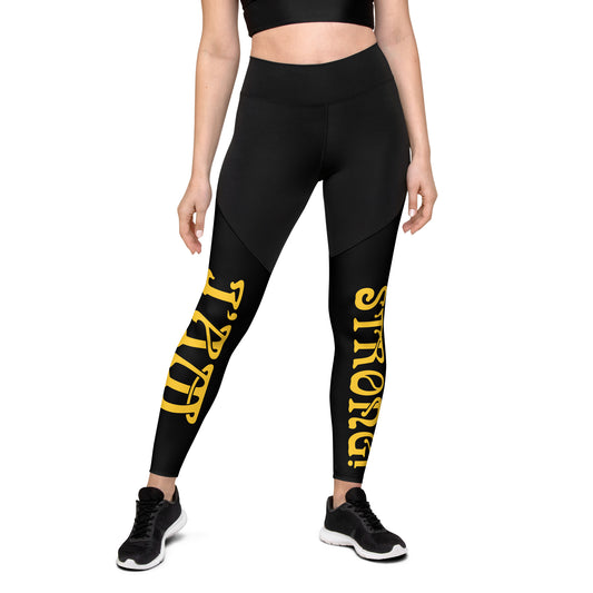 “I’AM STRONG!”Black Sports Leggings W/Yellow Font