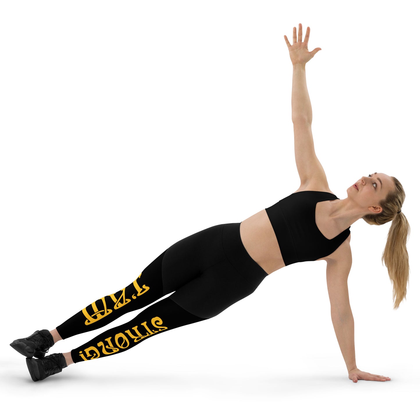 “I’AM STRONG!”Black Sports Leggings W/Yellow Font