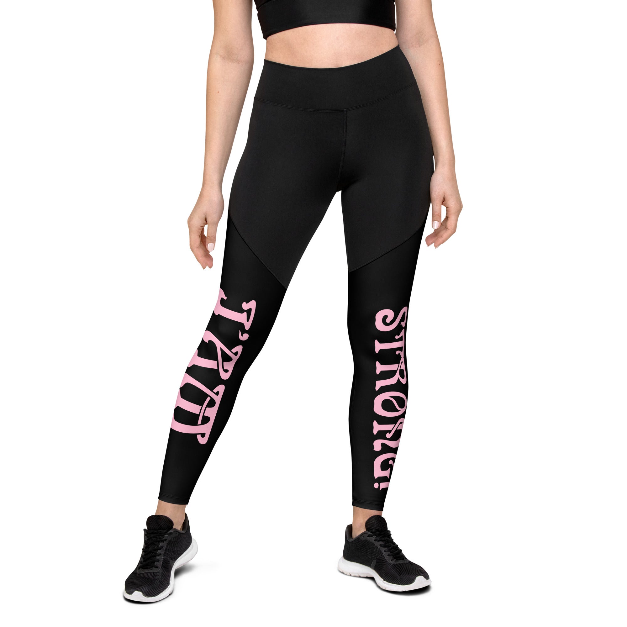 I AM STRONG Black Sports Leggings W Cotton Candy Font KSTRONG2023