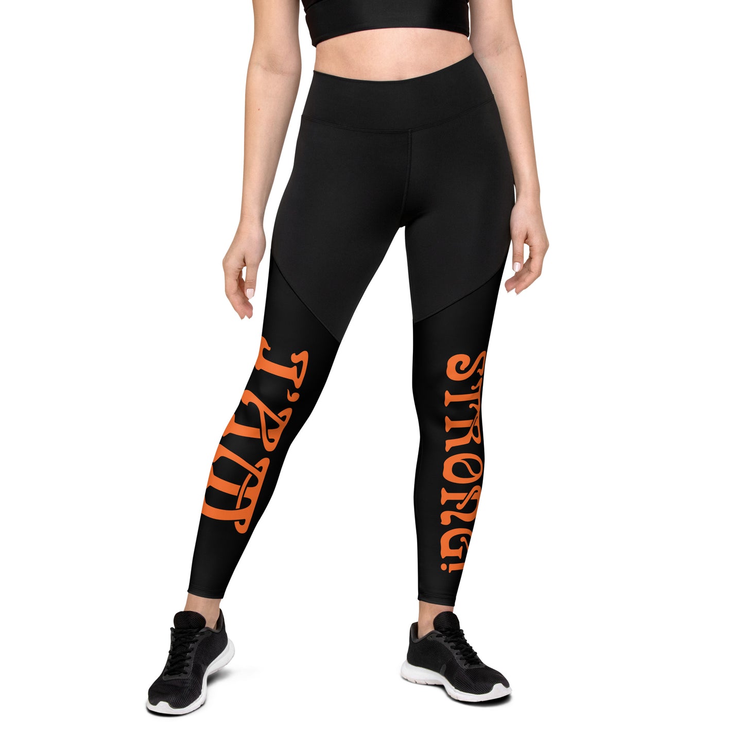 “I’AM STRONG!” Black Sports Leggings W/Orange Font