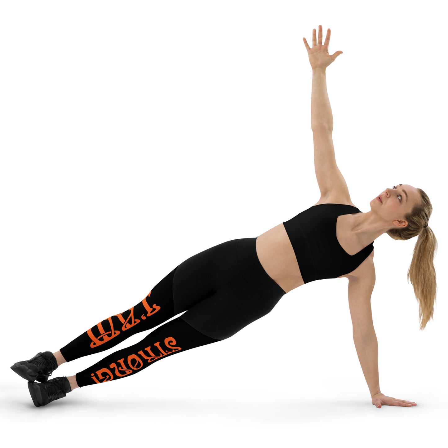 “I’AM STRONG!” Black Sports Leggings W/Orange Font