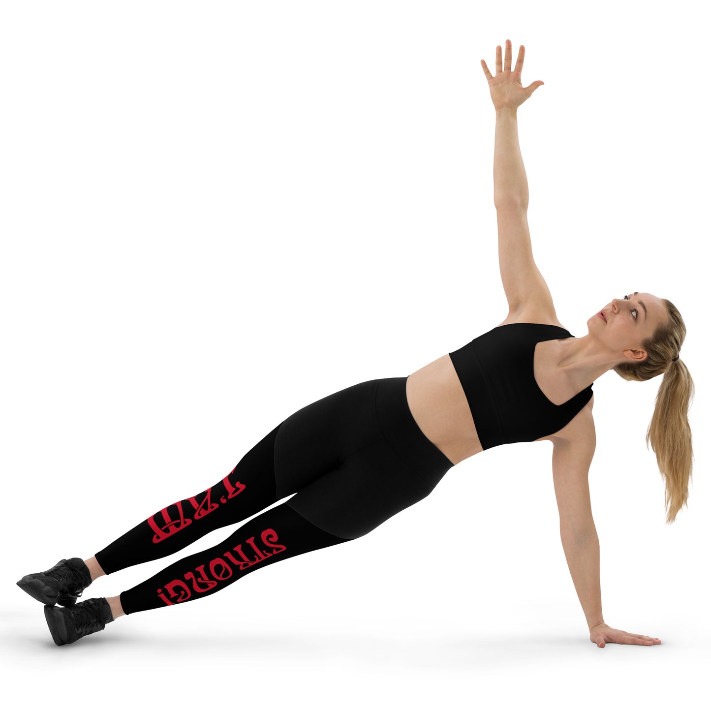 “I’AM STRONG!” Black Sports Leggings W/Red Font