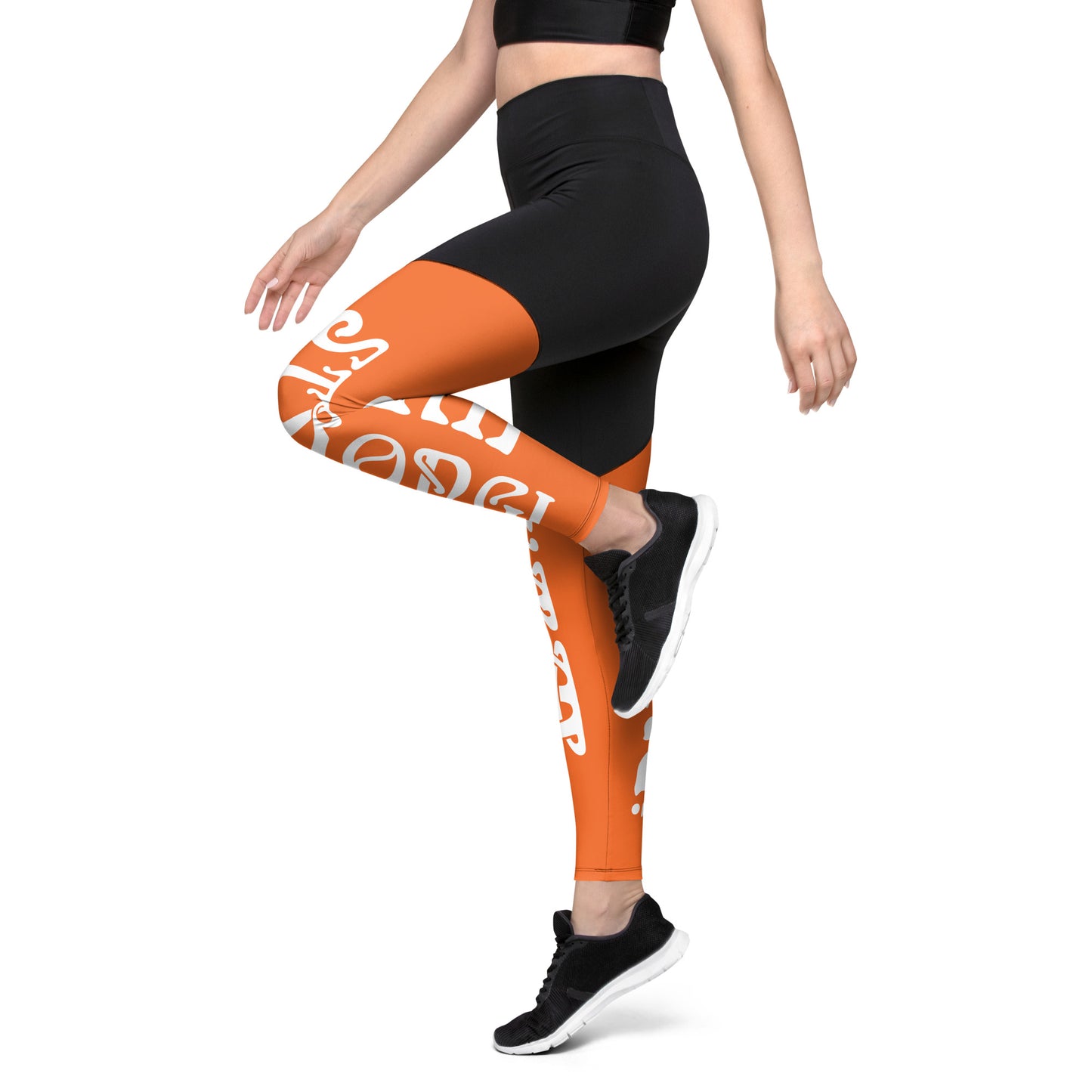 “I’AM STRONG!” Orange Sports Leggings W/White Font