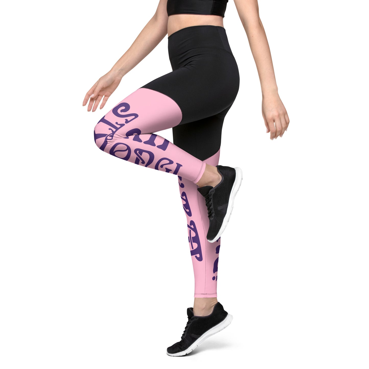 “I’AM STRONG!” Cotton Candy Sports Leggings W/Purple Font