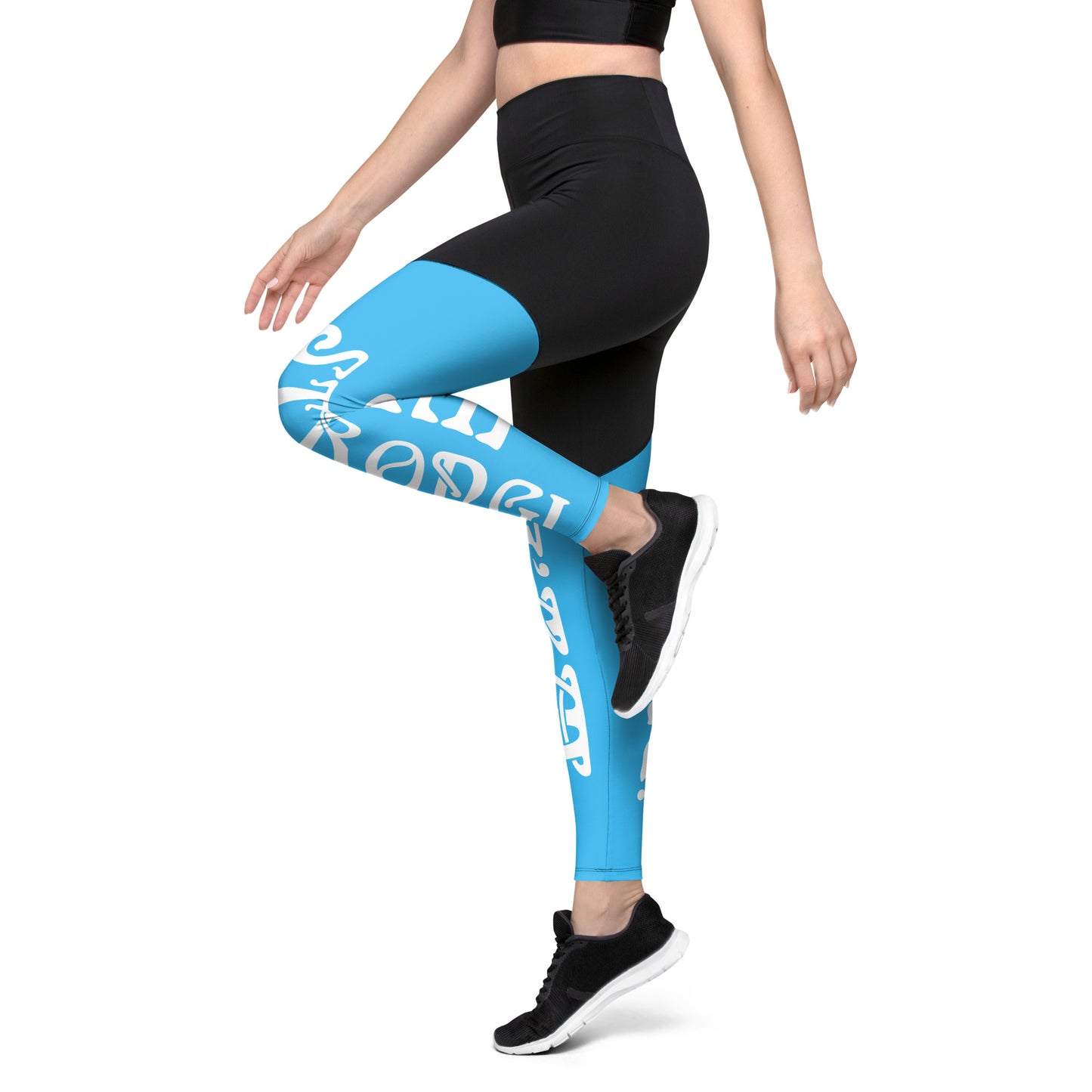 “I’AM STRONG!” SkyBlue Sports Leggings W/White Font