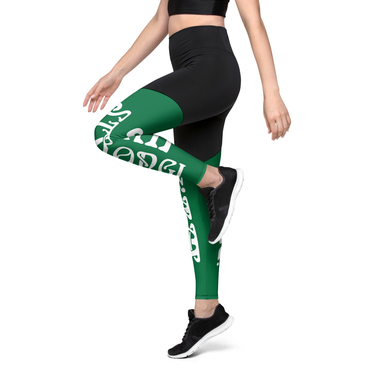 “I’AM STRONG!” Green Sports Leggings W/White Font