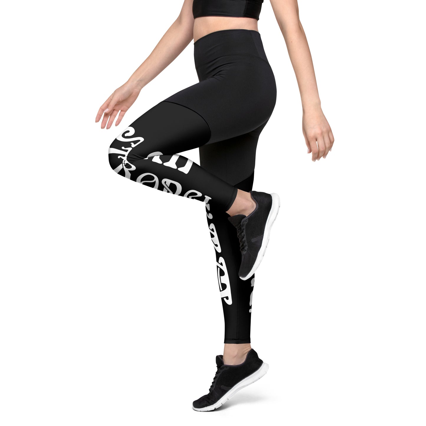 “I’AM STRONG!” Black Sports Leggings W/White Font