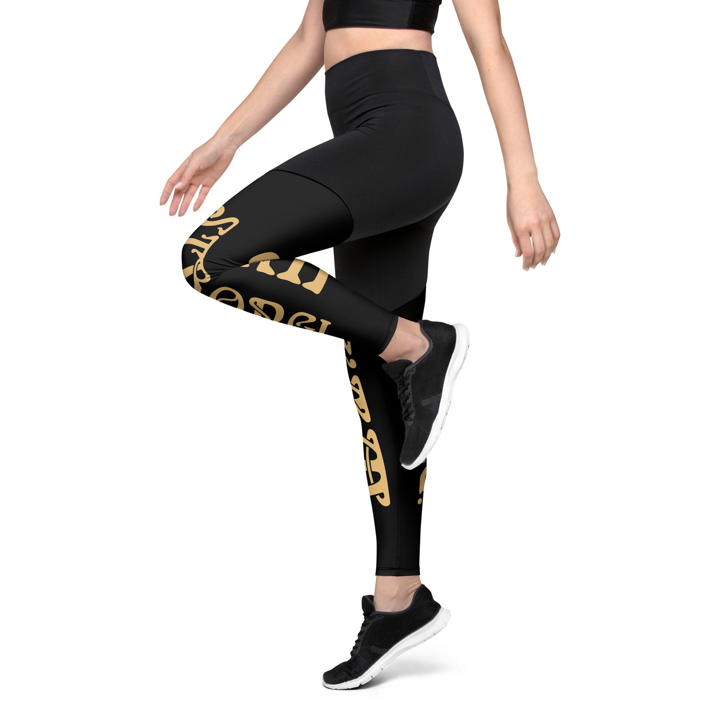 “I’AM STRONG!” Black Sports Leggings W/Fawn Font