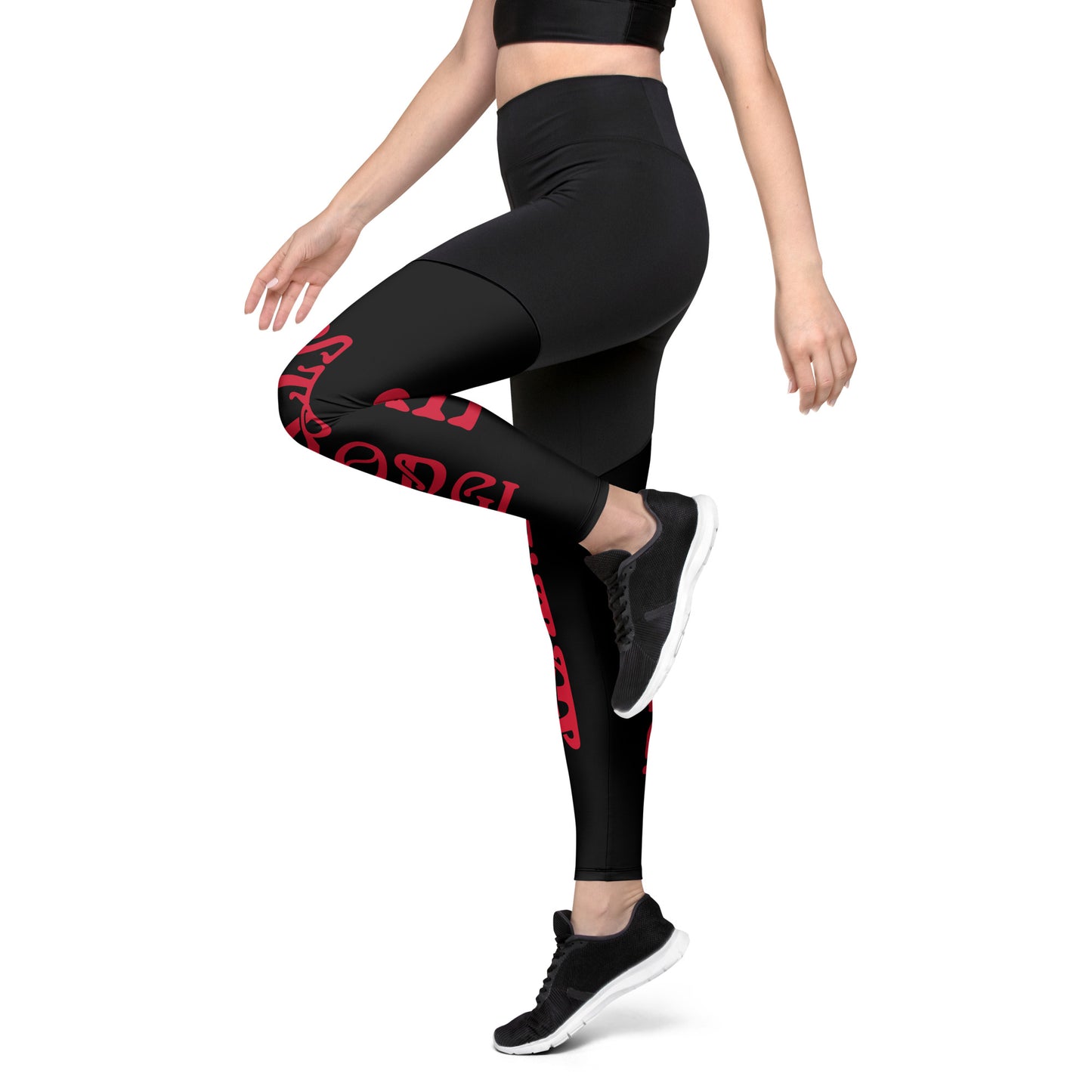 “I’AM STRONG!” Black Sports Leggings W/Red Font