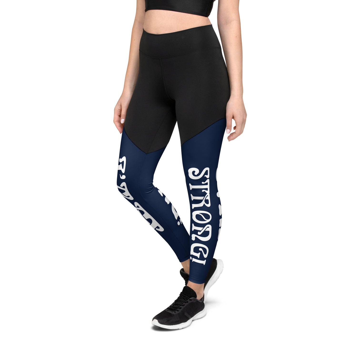 “I’AM STRONG!” Navy Sports Leggings W/White Font