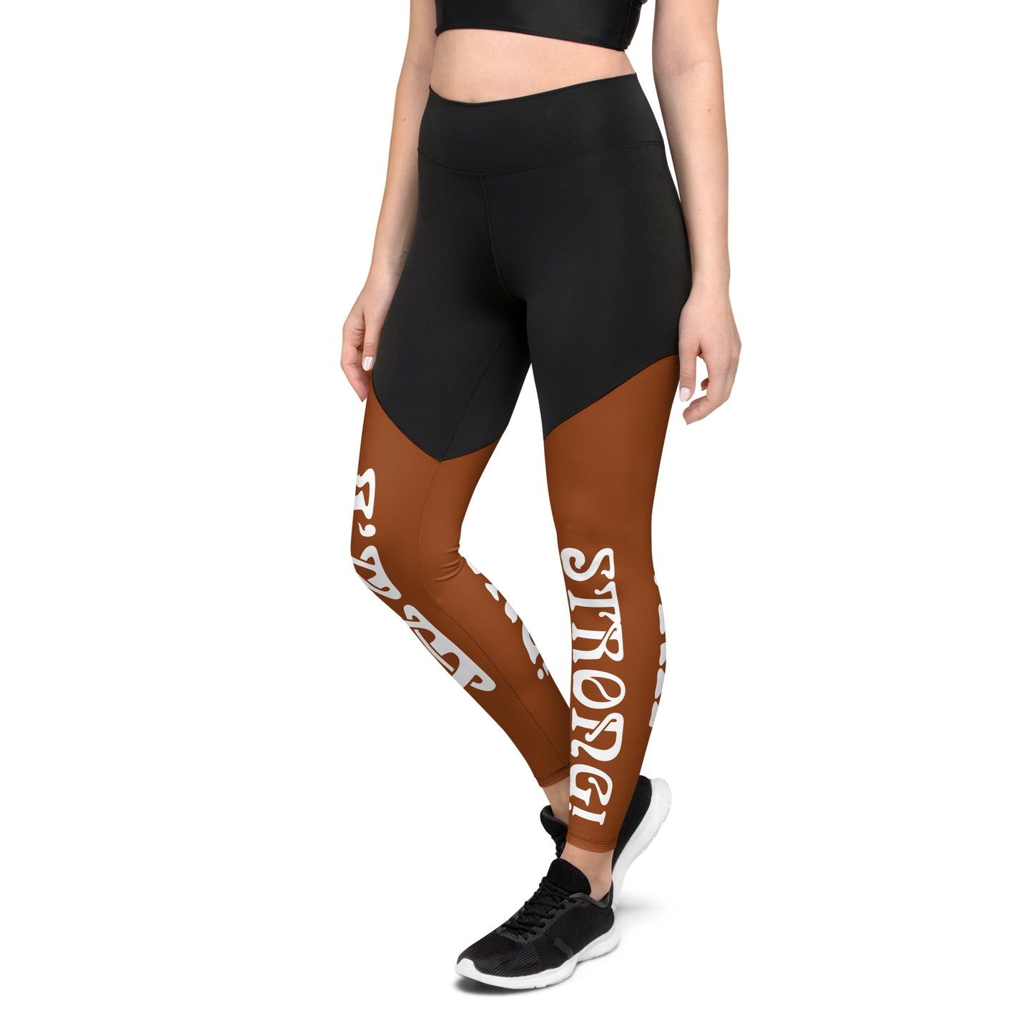 “I’AM STRONG!” Brown Sports Leggings W/White Font