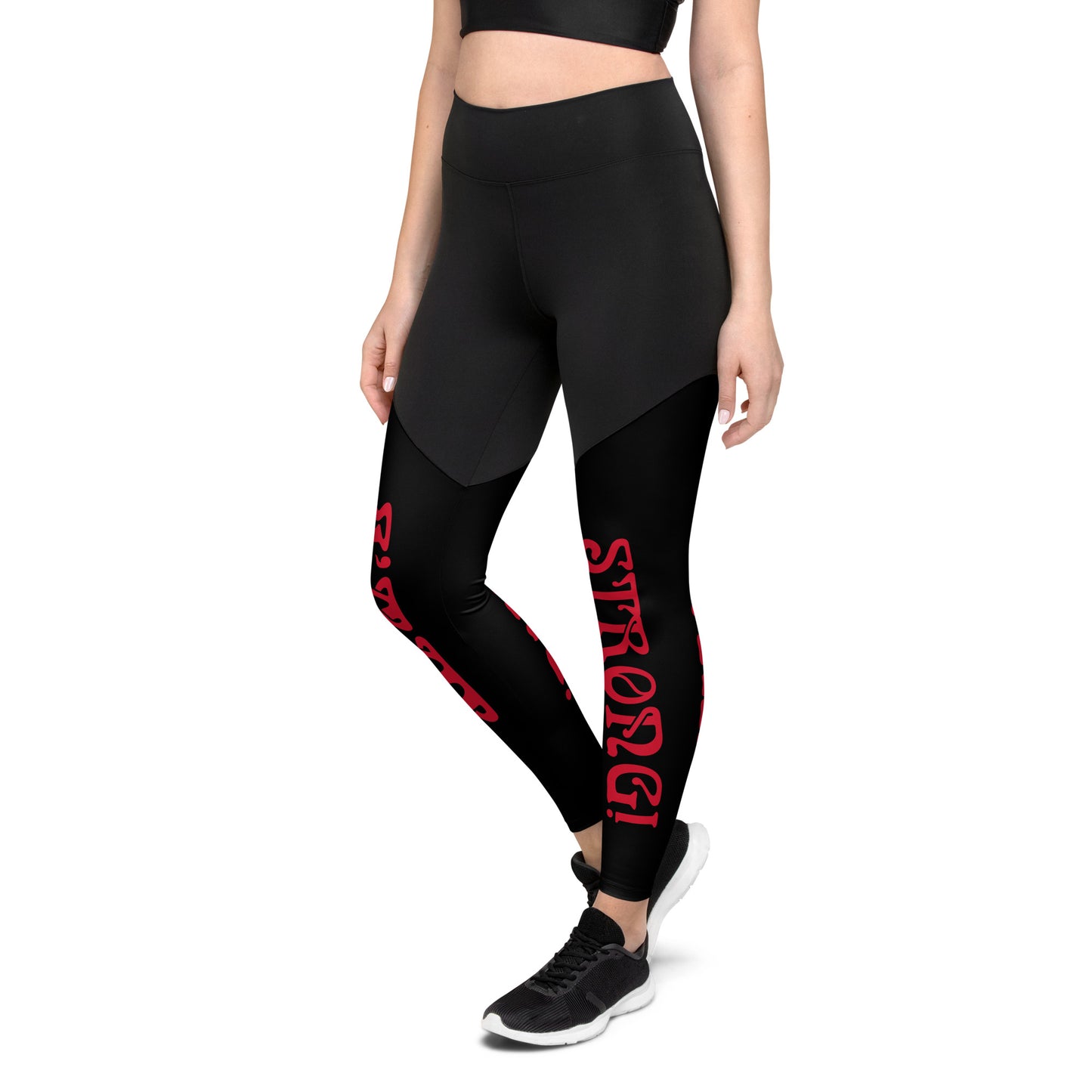 “I’AM STRONG!” Black Sports Leggings W/Red Font