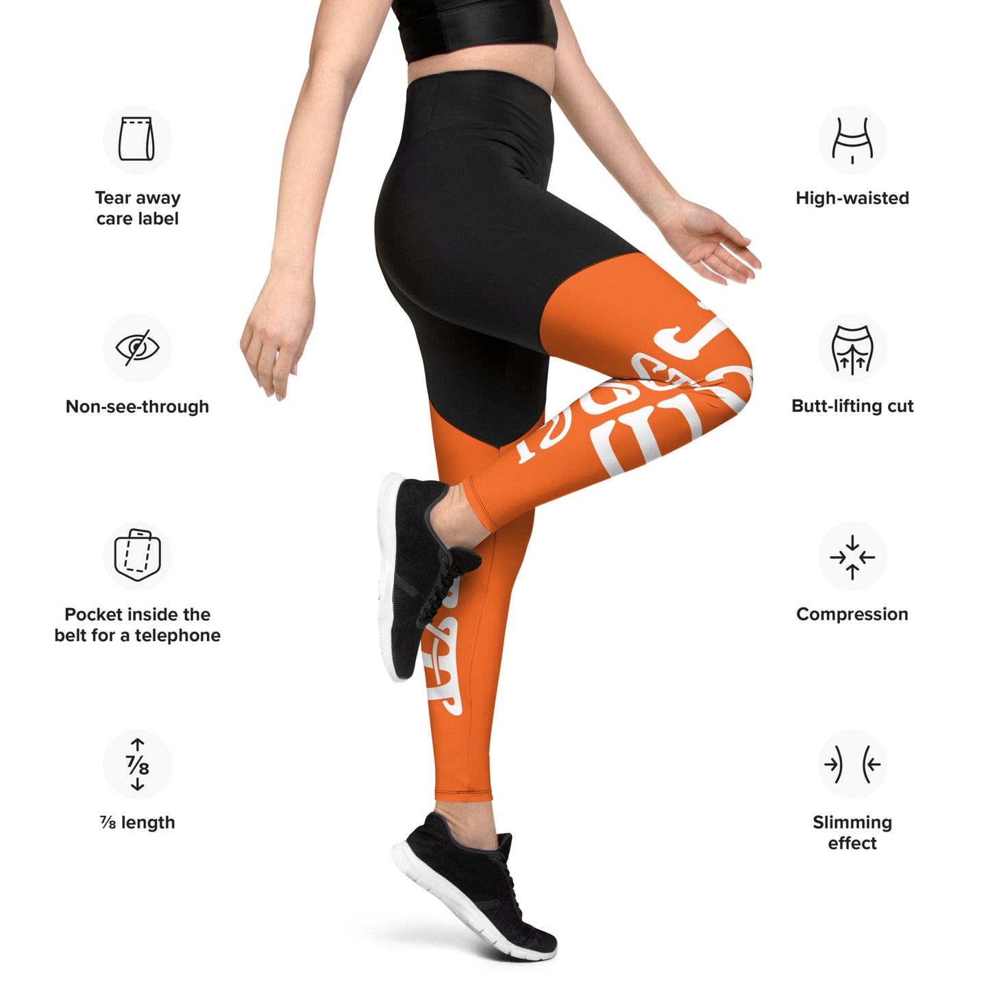 “I’AM STRONG!” Orange Sports Leggings W/White Font