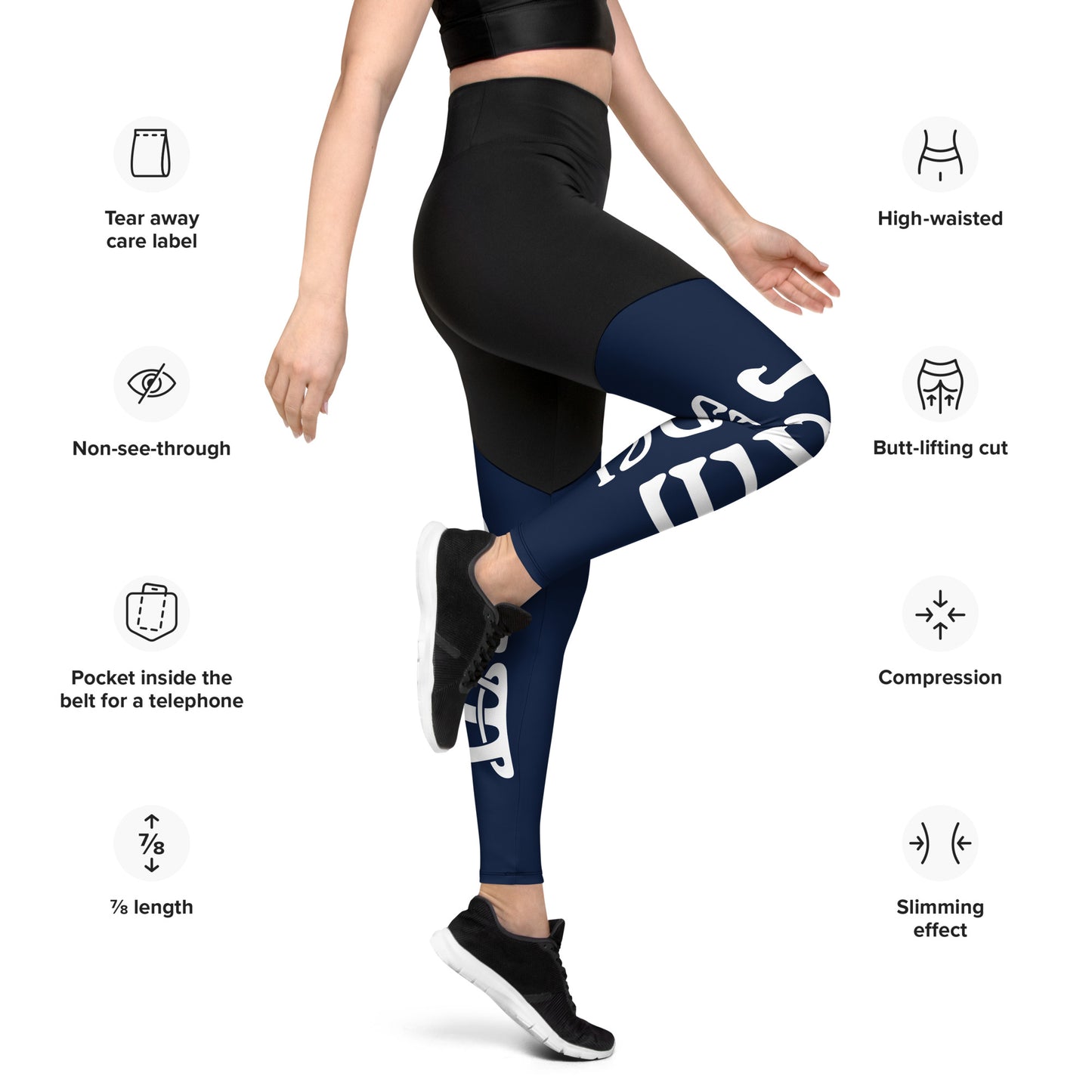 “I’AM STRONG!” Navy Sports Leggings W/White Font