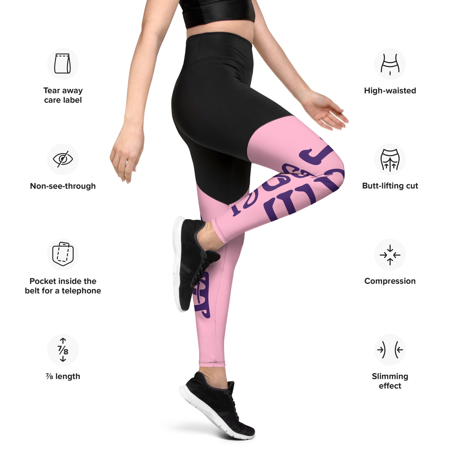 “I’AM STRONG!” Cotton Candy Sports Leggings W/Purple Font